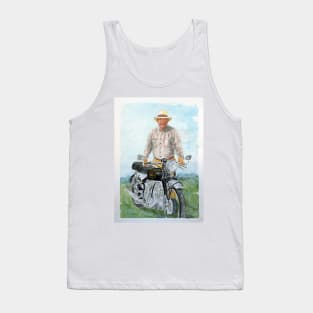 This is a watercolour painting from a photo of a good friend with his HRD Vincent Tank Top